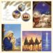 Images of the 4 2025 Christmas cards, ornaments, Baby Jesus, Madonna and Child and weisemen