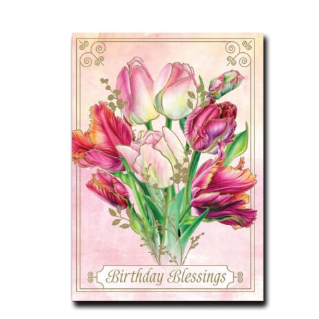 Birthday Blessings Card Front Cover with colorful Flowers