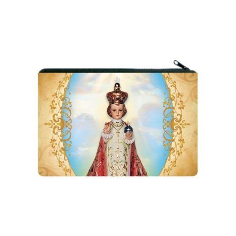 Infant of Prague rosary pouch with likeness of Infant Jesus with zipper
