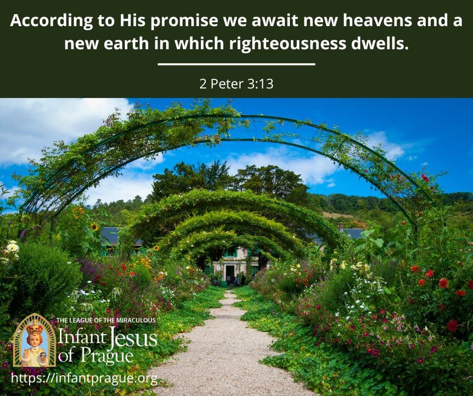 Vibrant green and flowered walkway with arches and narrow stone path