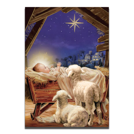 #249 Front Front of Christmas card #249 with infant Jesus and lambs