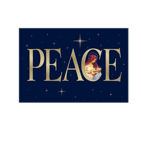 #246 Peace Christmas Card Front Madonna and child inside "Peace" surrounded by stars Christmas Card #246